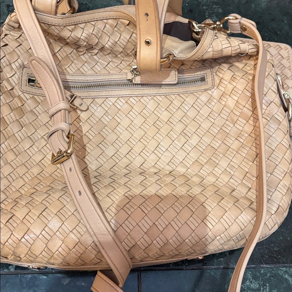 Cole Haan Beige Woven Leather Shoulder Bag and Wallet set - Picture 2 of 6